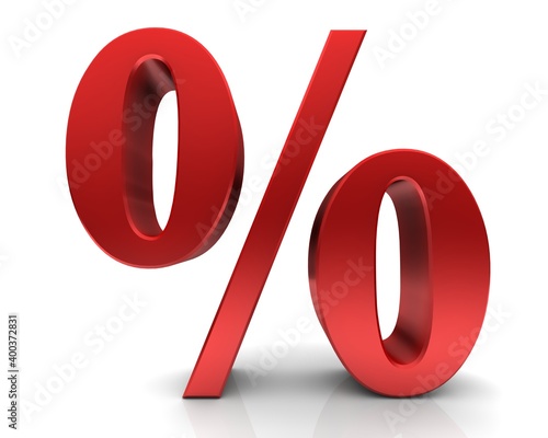 percent percentage sign % symbol interest rate icon red  3d render graphic sale discount savings offer price drop off set isolated on white background