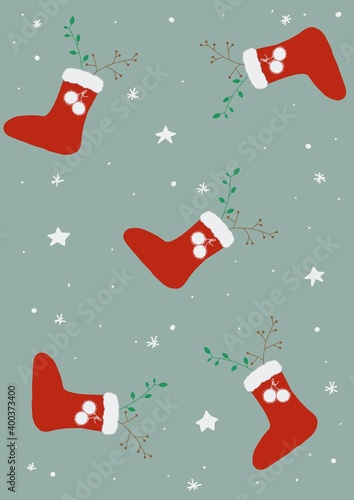 Christmas socks. Christmas card. Christmas background.