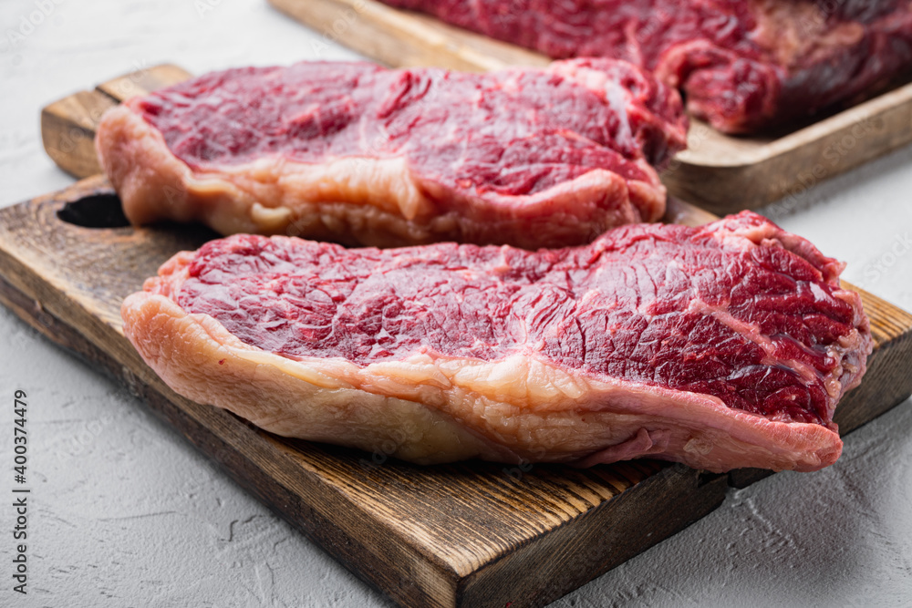 Fresh beef boneless club steak, on white background