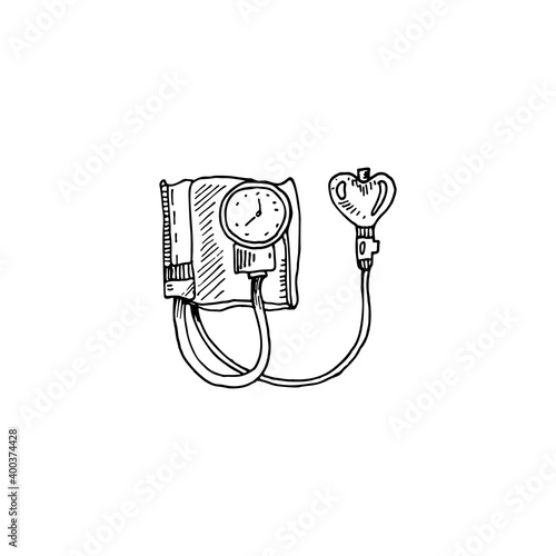 Tanometer, heart sketch vector illustration