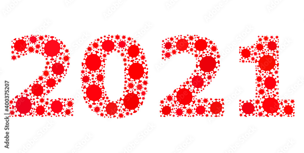 Vector 2021 year digits coronavirus mosaic icon combined for lockdown advertisement. 2021 year digits mosaic is made of random coronavirus viral parts. Vector 2021 year digits coronavirus mosaic icon combined for lockdown advertisement. 2021 year digits mosaic is made of random coronavirus viral parts.