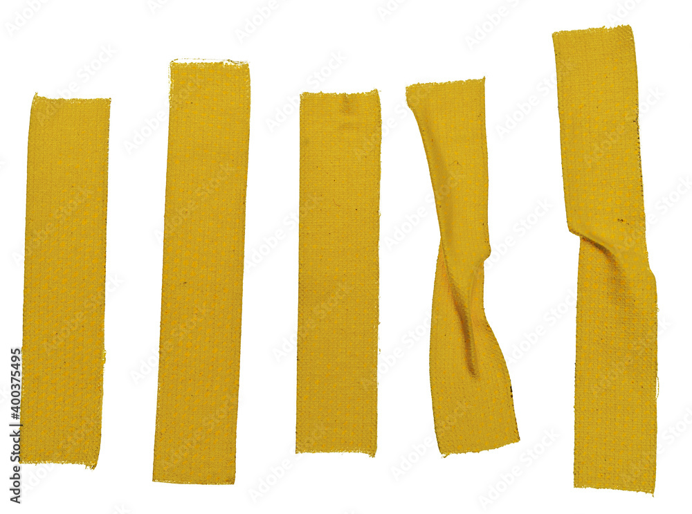 set of yellow fabric tape stripes on white background. thick sticker design elements. set of yellow fabric tape stripes on white background. thick sticker design elements.