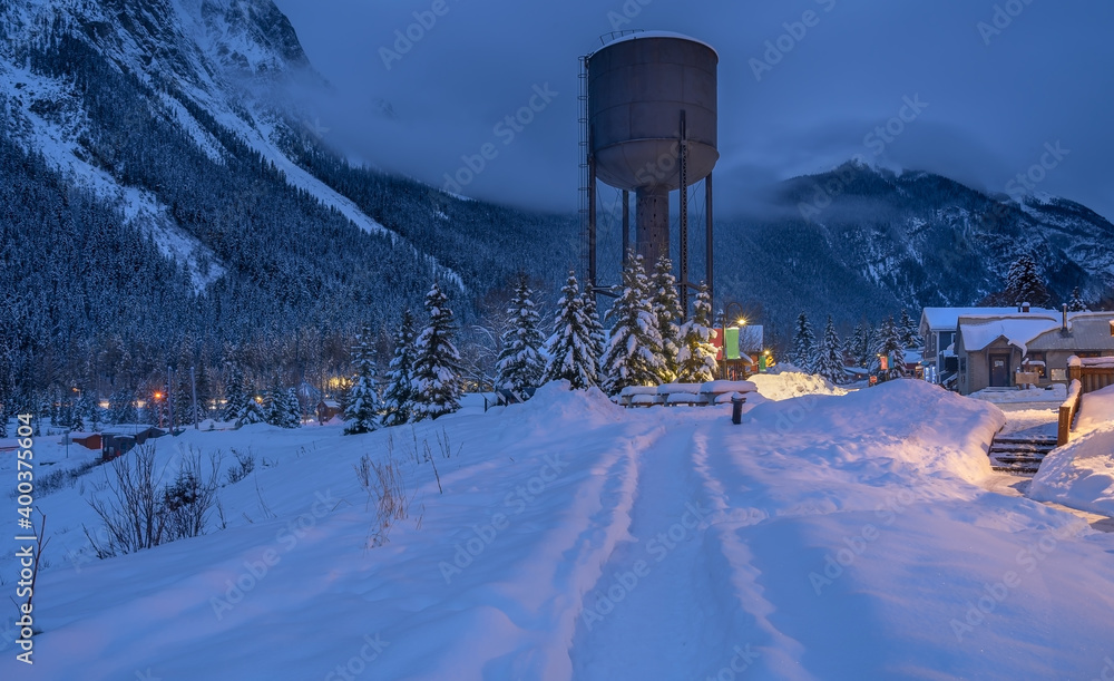 Early morning water tower in the Village of Field, British Columbia, Canada located in Yoho National Park Early morning water tower in the Village of Field, British Columbia, Canada located in Yoho National Park