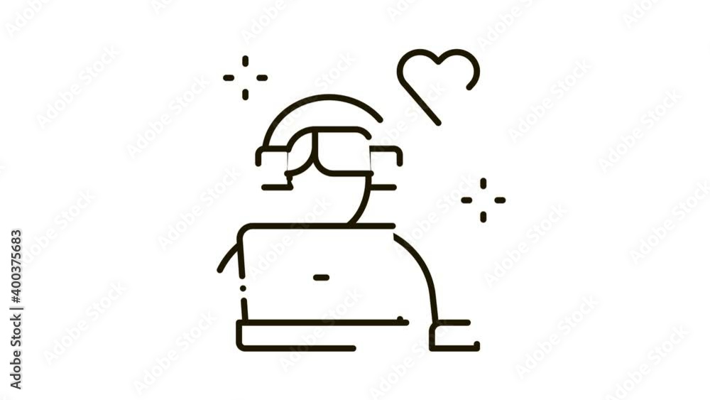 Man in Headphones at Computer Icon Animation. black Man in Headphones at Computer animated icon on white background Man in Headphones at Computer Icon Animation. black Man in Headphones at Computer animated icon on white background
