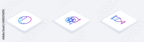 Set Isometric line Jewish sweet bakery, Star of David and goblet. White square button. Vector.