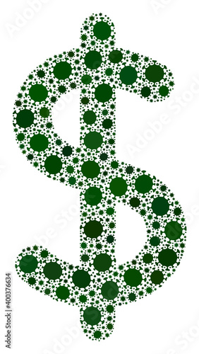 Vector dollar sign coronavirus mosaic icon created for medicare advertisement. Dollar sign mosaic is formed of scattered coronavirus infection items.