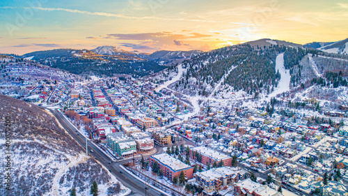 Downtown Park City, Utah, USA Drone Skyline Aerial photo