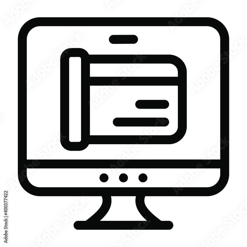  Credit card inserting in monitor screen, online payment icon in solid design 