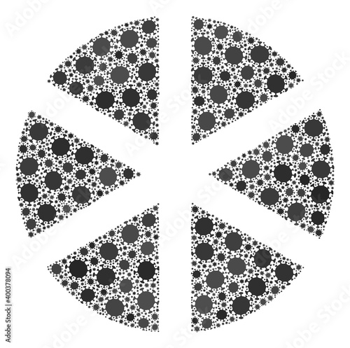 Vector pizza covid-2019 mosaic icon organized for lockdown advertisement. Pizza mosaic is designed of randomized covid pathogen parts.