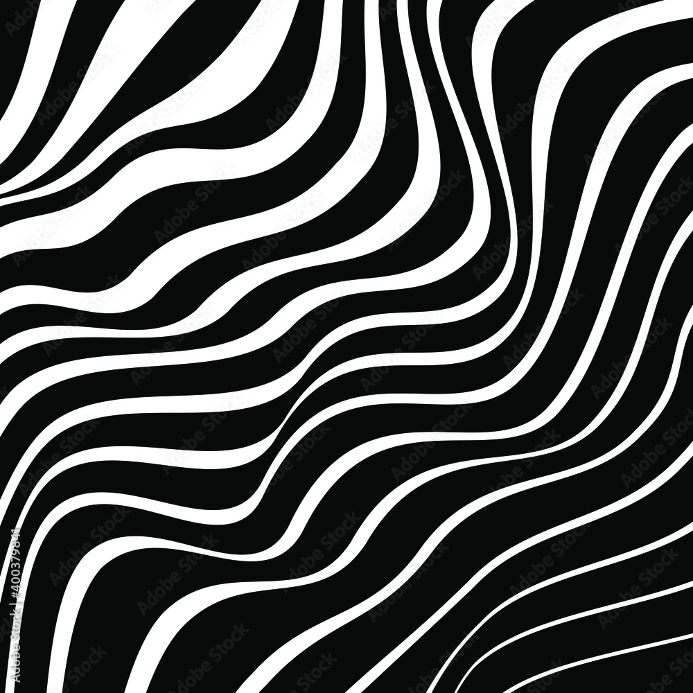 Abstract wavy zebra pattern with white lines. Optical art. Digital image with psychedelic stripes. Vector illustration. Ideal for prints, abstract background, posters, tattoo and web design Abstract wavy zebra pattern with white lines. Optical art. Digital image with psychedelic stripes. Vector illustration. Ideal for prints, abstract background, posters, tattoo and web design
