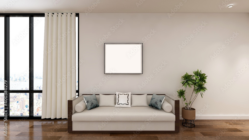 Fototapeta premium empty poster frame in interior