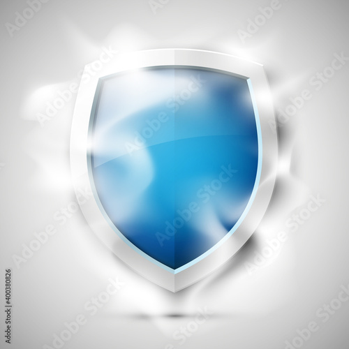 Protected guard shield concept in smoke. Safety badge smoke icon. Privacy banner shield. Security color label. Defense tag. Presentation shining sticker shape. defense safeguard shield in smoke