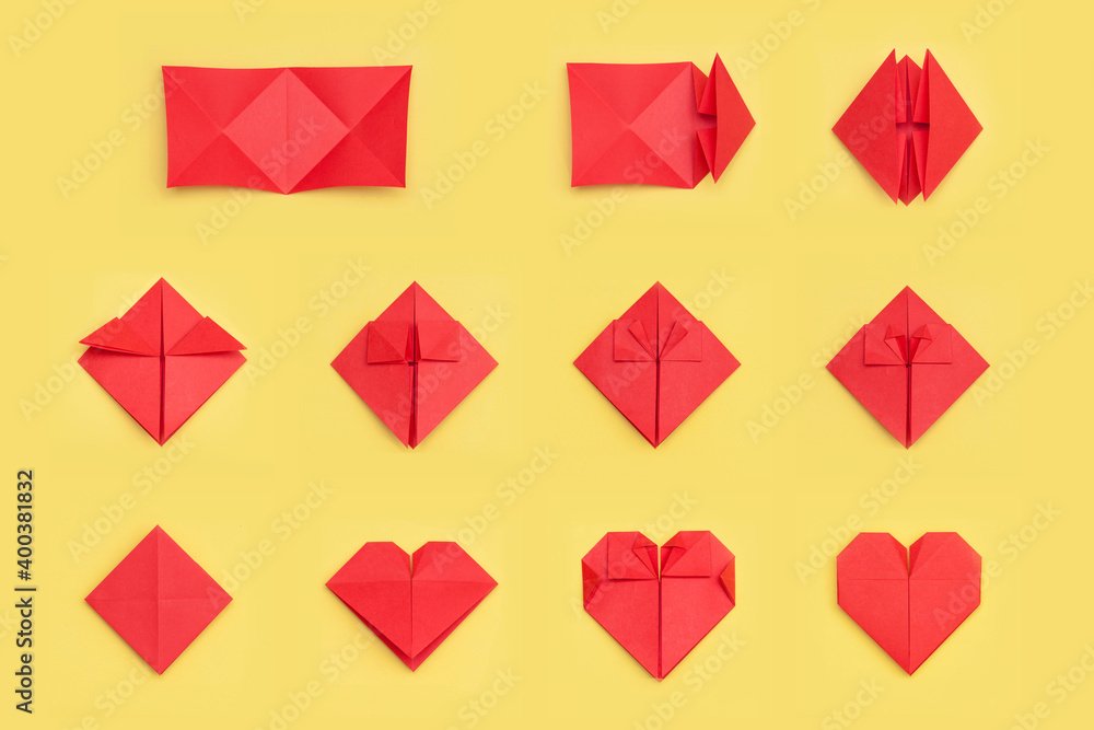 Step by step instruction how to make paper heart. DIY concept. Step by step instruction how to make paper heart. DIY concept.