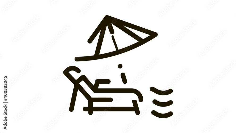 Deck Chair With Umbrella Icon Animation. black Thailand Vacation Beach Equipment Recliner With Umbrella animated icon on white background