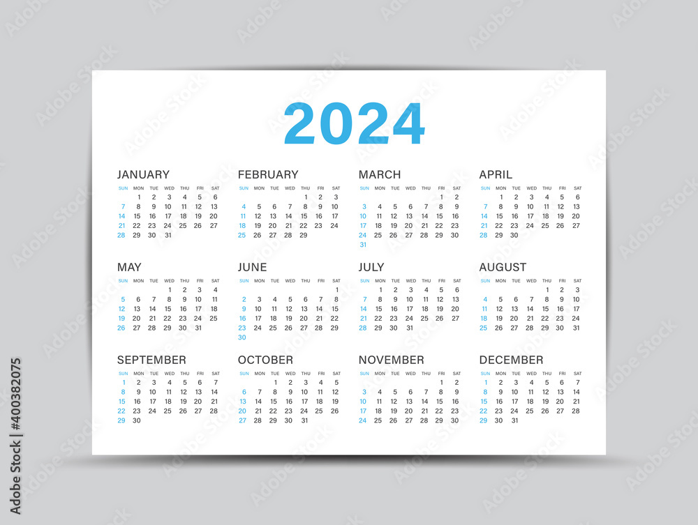 Calendar 2024 template 12 months yearly calendar set in 2024, Planner
