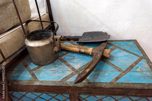 Close up of tools used in an archaeological dig. photo