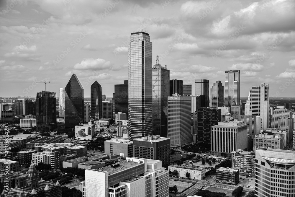 Dallas, black and white, city, US, skyscraper, monochrome