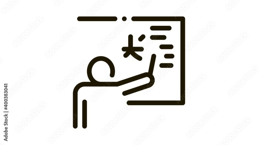 Foreign Language Teacher Icon Animation. black Human Teacher Pointing On Blackboard Concept Linear Pictogram. Education animated icon on white background Foreign Language Teacher Icon Animation. black Human Teacher Pointing On Blackboard Concept Linear Pictogram. Education animated icon on white background