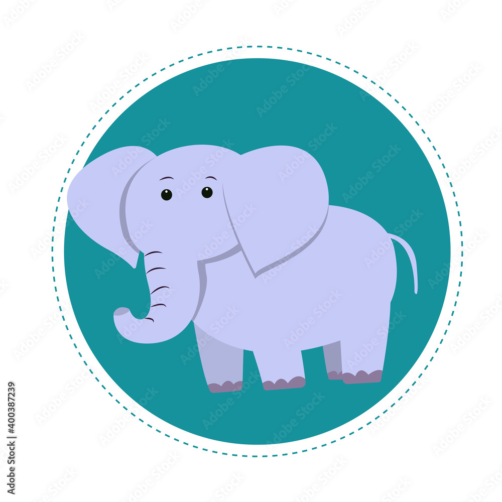 Cute elephant in cartoon flat style on isolated background, vector illustration for child's design