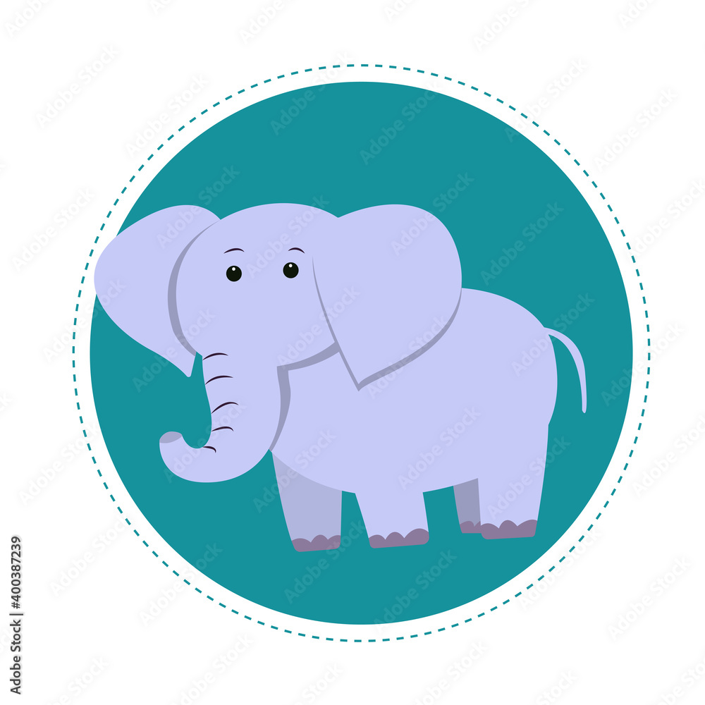 Fototapeta premium Cute elephant in cartoon flat style on isolated background, vector illustration for child's design