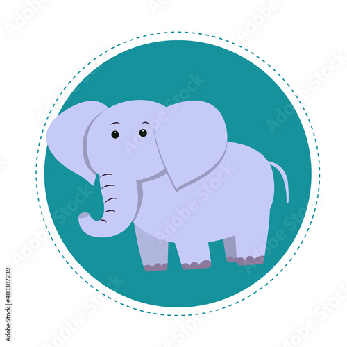 Cute elephant in cartoon flat style on isolated background, vector illustration for child's design