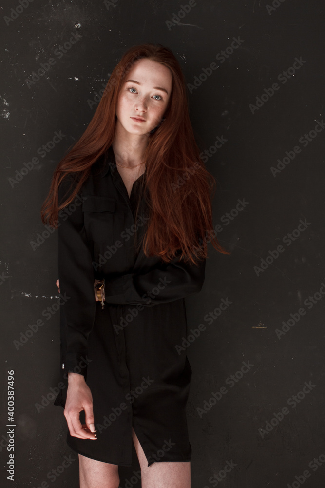 portrait of a young redhead young woman with freckles portrait of a young redhead young woman with freckles