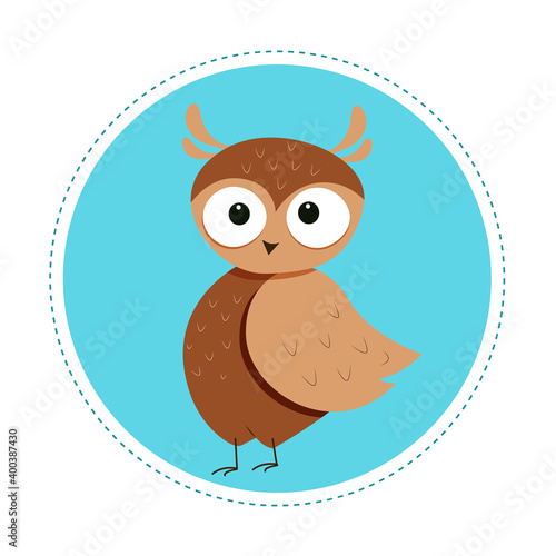 Owl in simple cartoon flat style on isolated background; cute vector illustration for childish design