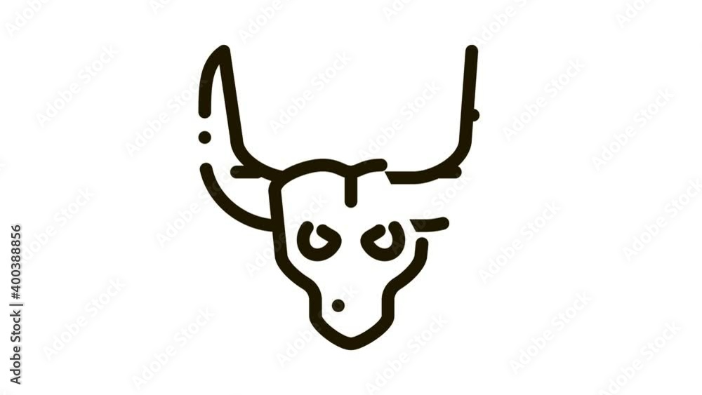 Bull with Horns Icon Animation. black Bull with Horns animated icon on white background Bull with Horns Icon Animation. black Bull with Horns animated icon on white background