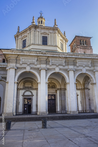 Basilica of San Lorenzo Maggiore (Saint Lawrence) in Milan, Italy. Basilica of San Lorenzo Maggiore originally built in Roman times and subsequently rebuilt several times.