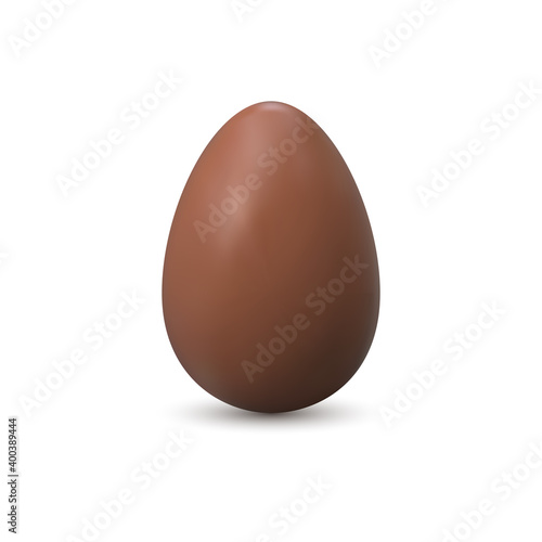 Chocolate realistic egg. 3d whole egg symbol, traditional easter chicken eggs dessert with brown shell, milk and cacao kids confectionery, sweet candy with surprise vector illustration