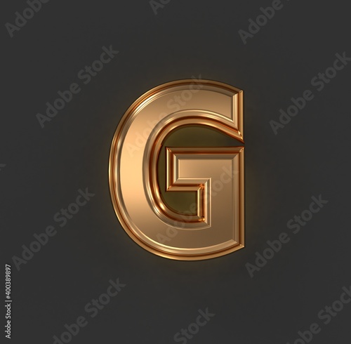 vintage orange gold or copper metallic font - letter G isolated on grey background, 3D illustration of symbols photo