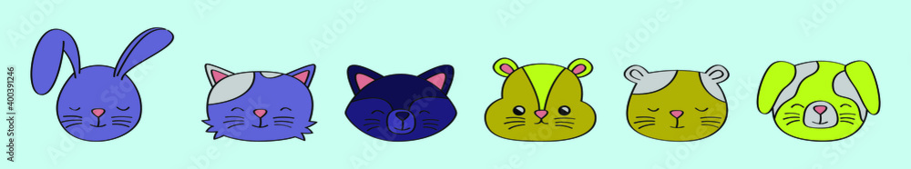 set of cute animals cartoon icon design template with various models. vector illustration isolated on blue background