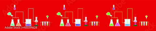 set of chemistry cartoon icon design template with various models. vector illustration isolated on red background