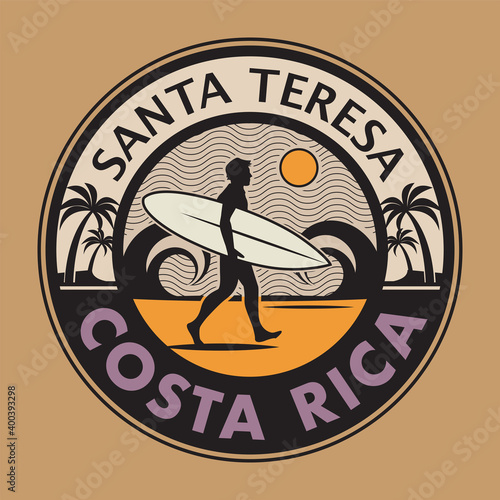 Santa Teresa, Costa Rica- surfer sticker, stamp or sign design