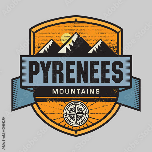Vintage emblem with text Pyrenees Mountains