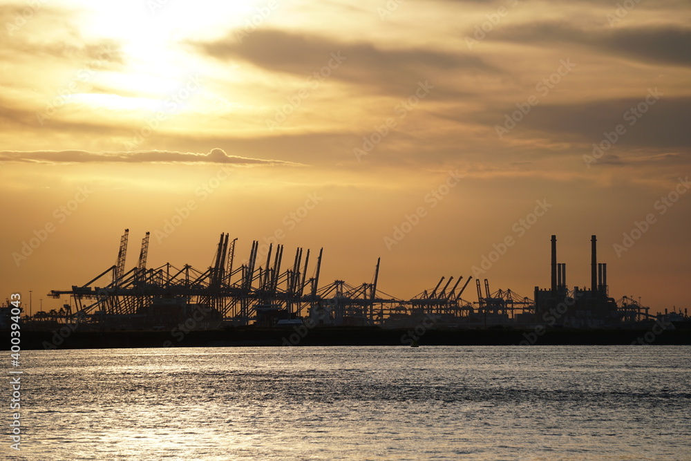 The harbor of Hoek of Holland during sunset