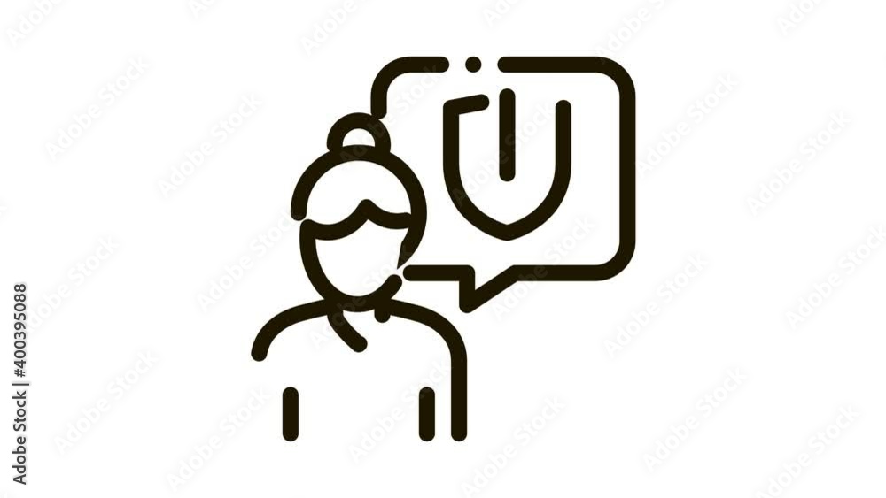 Old Woman Shield Icon Animation. black Old Woman Shield animated icon on white background Old Woman Shield Icon Animation. black Old Woman Shield animated icon on white background