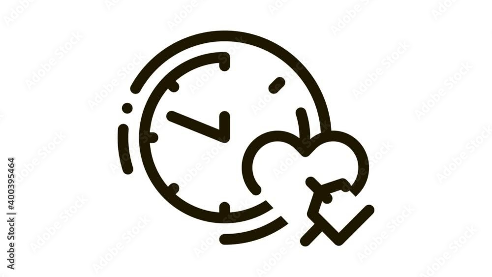 Clock Time Heart Icon Animation. black Clock Time Heart animated icon on white background Clock Time Heart Icon Animation. black Clock Time Heart animated icon on white background