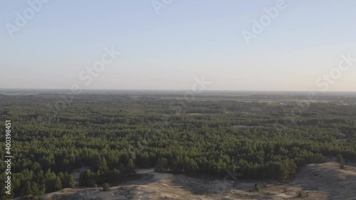 Desert at sunset. Flight over the desert in the reserve 