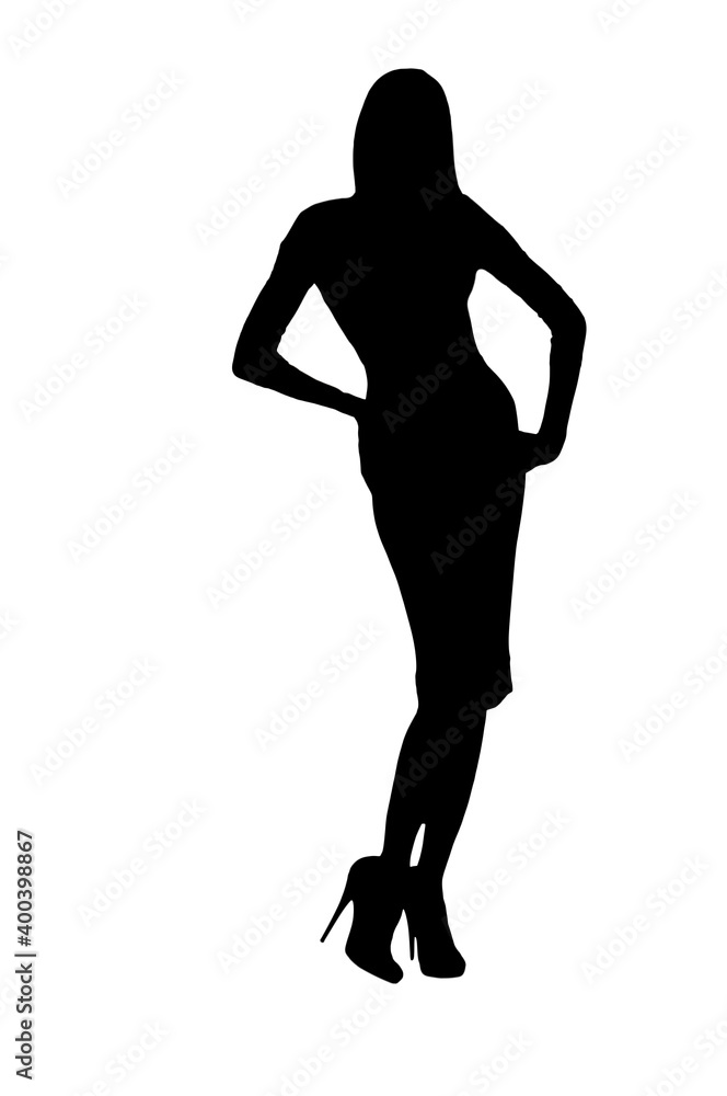 Silhouette of elegant slim fashion model in luxury dress Silhouette of elegant slim fashion model in luxury dress