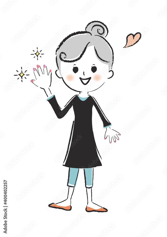 Illustration of a young woman rejoicing in nail art Illustration of a young woman rejoicing in nail art