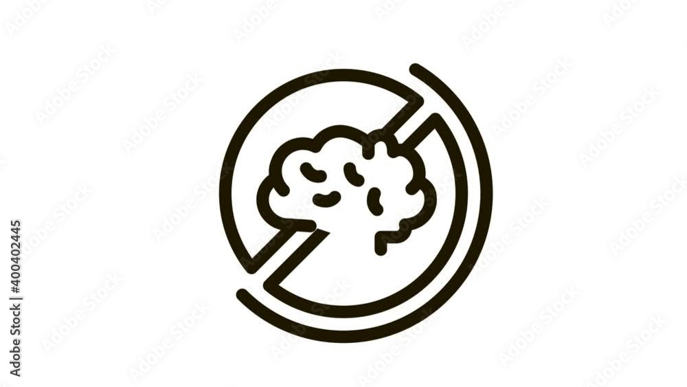 Brain Strikethrough Mark Icon Animation. black Brain Strikethrough Mark animated icon on white background Brain Strikethrough Mark Icon Animation. black Brain Strikethrough Mark animated icon on white background