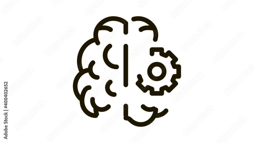 Brain And Mechanism Gear Icon Animation. black Brain And Mechanism Gear animated icon on white background Brain And Mechanism Gear Icon Animation. black Brain And Mechanism Gear animated icon on white background
