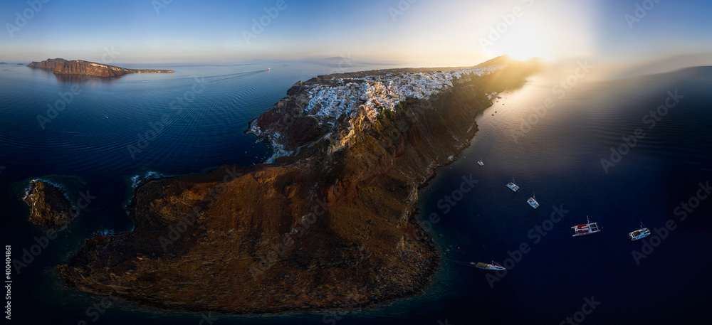 Wide panorama of Santorini island, Greece