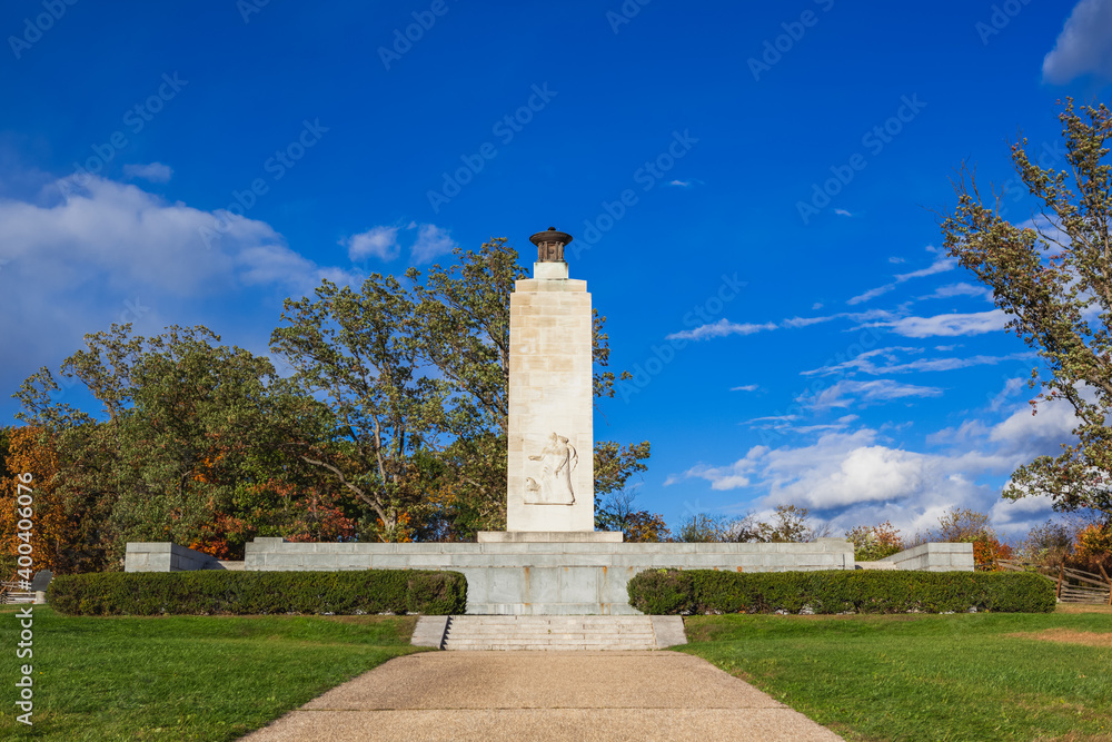 The Eternal Light Peace Memorial on Oak Hill at the Gettysburg National Military Park dedicated in 1938 by President Franklin Delano Roosevelt
