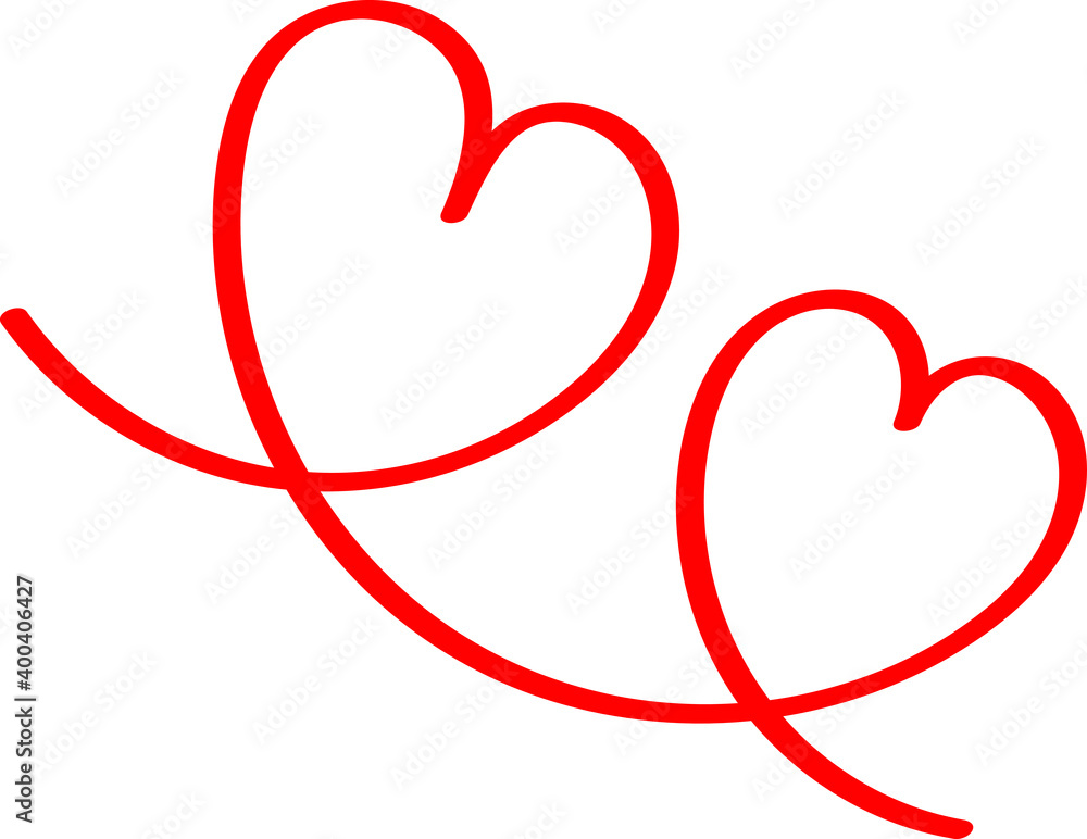 Two red hearts - contour drawing for emblem or logo. Template for a greeting card for Valentine's day, romantic sign of lovers. Two red hearts - contour drawing for emblem or logo. Template for a greeting card for Valentine's day, romantic sign of lovers.