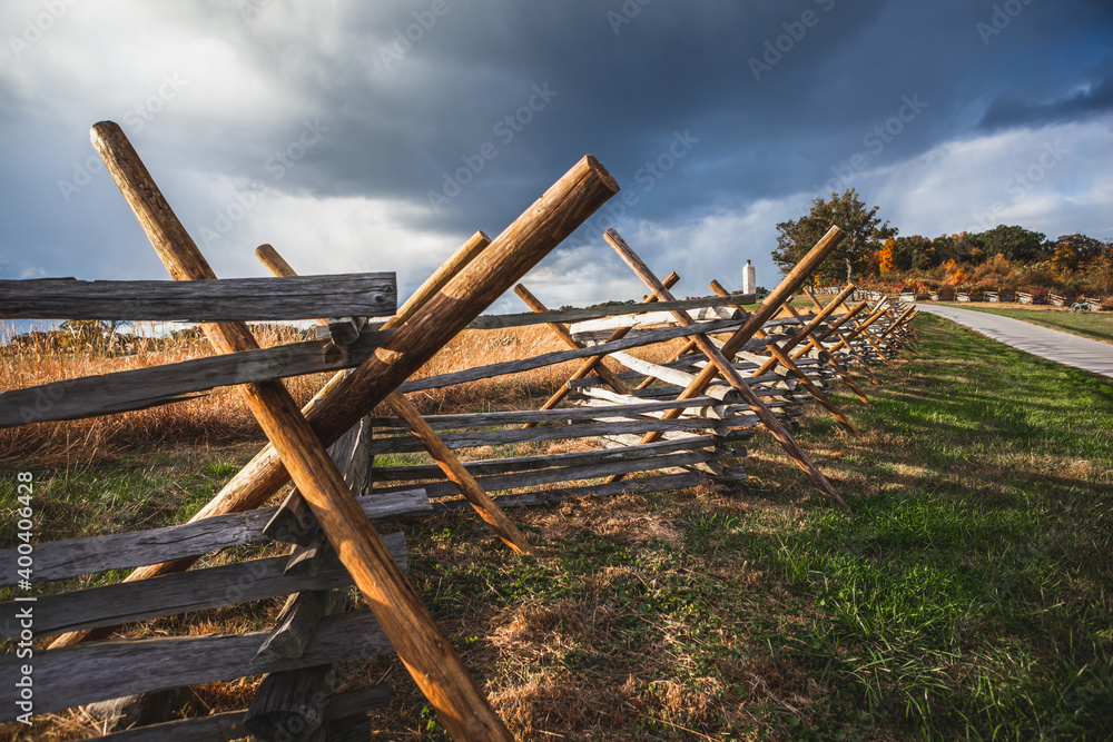 Virginia worm fence or split rail fence constructed of wood located at