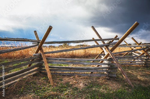 Fotobehang Virginia worm fence or split rail fence constructed of wood located at Oak Ridge