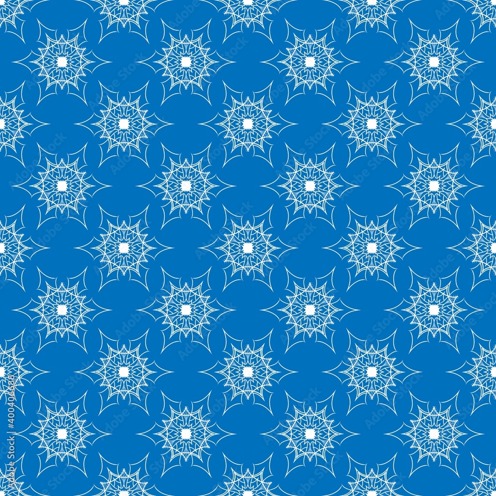 White snowflake on blue pattern for print textile
