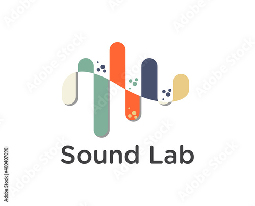 Abstract music logo design vector. Clean and modern concept of equalizer with lab symbol